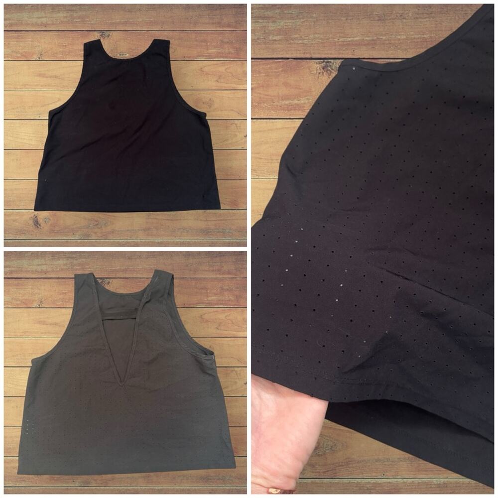 Mondetta workout semi cropped black tank open back and perforated